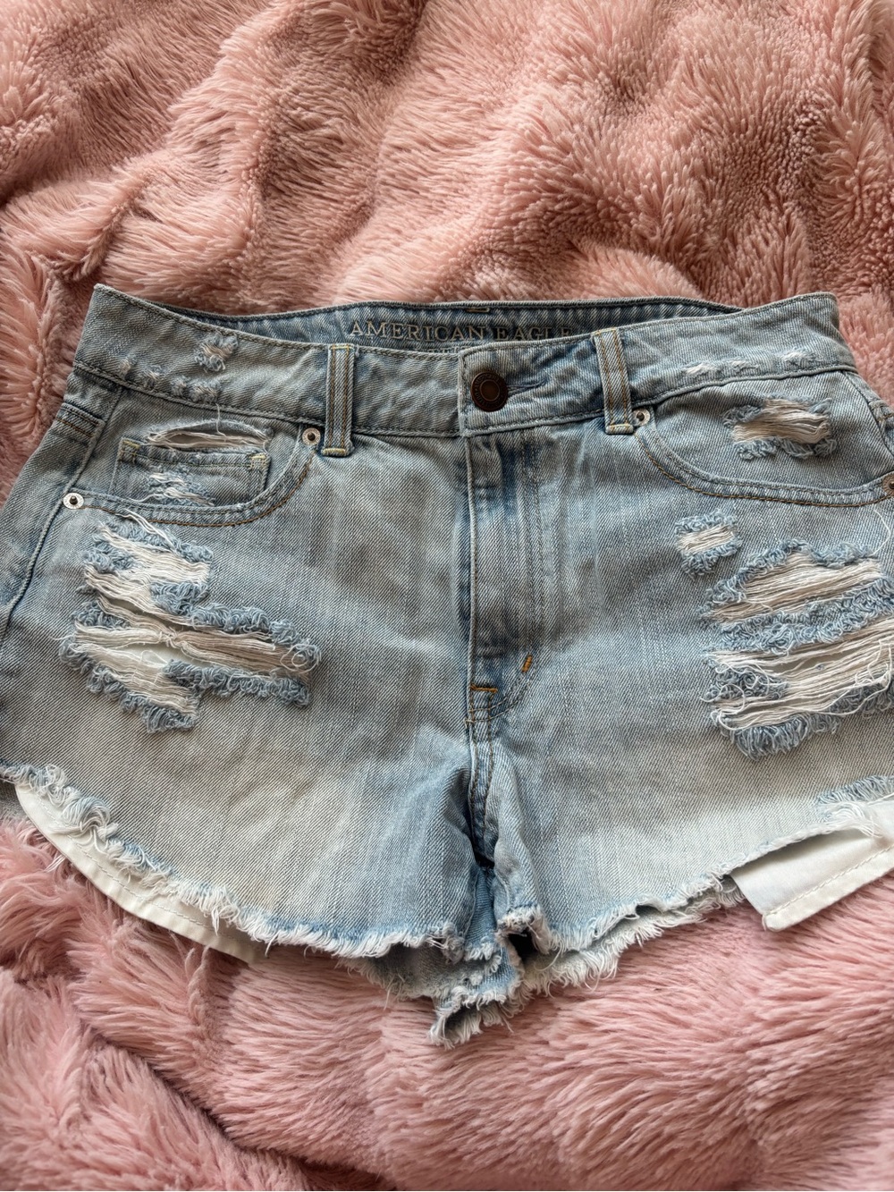 American Eagle Outfitters Light Wash Distressed Denim Shorts